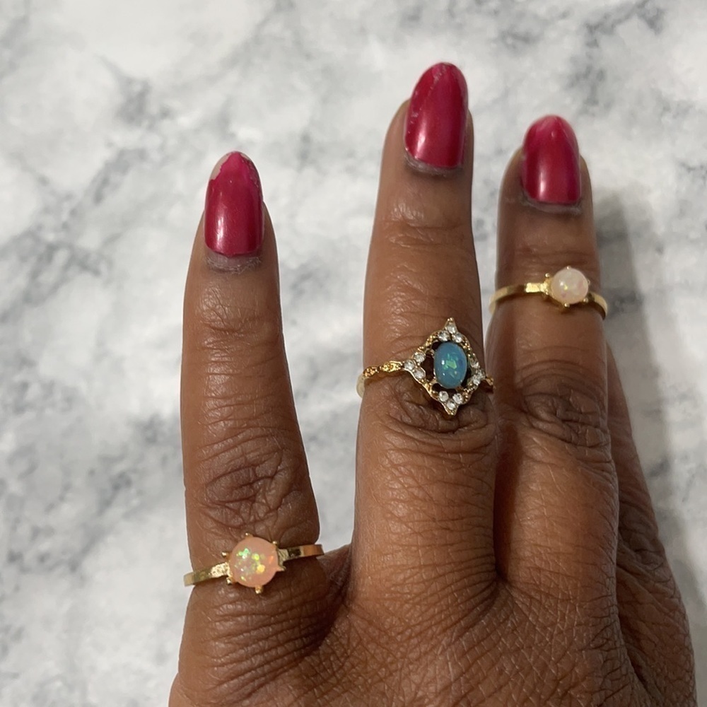 Opal Rhinestone Multicolored Pastel Stackable Rings - Picture 9 of 9